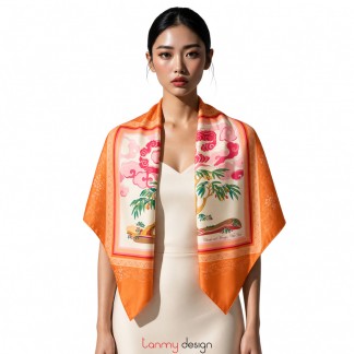 Khăn lụa vuông hai mặt họa tiết cây Xoài  90x90cm